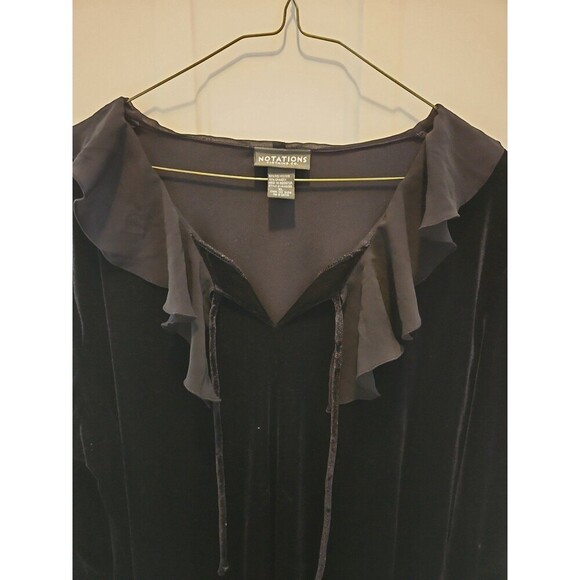 NOTATIONS XL BLACK VELVET RUFFLED NECK BLOUSE - Picture 5 of 8